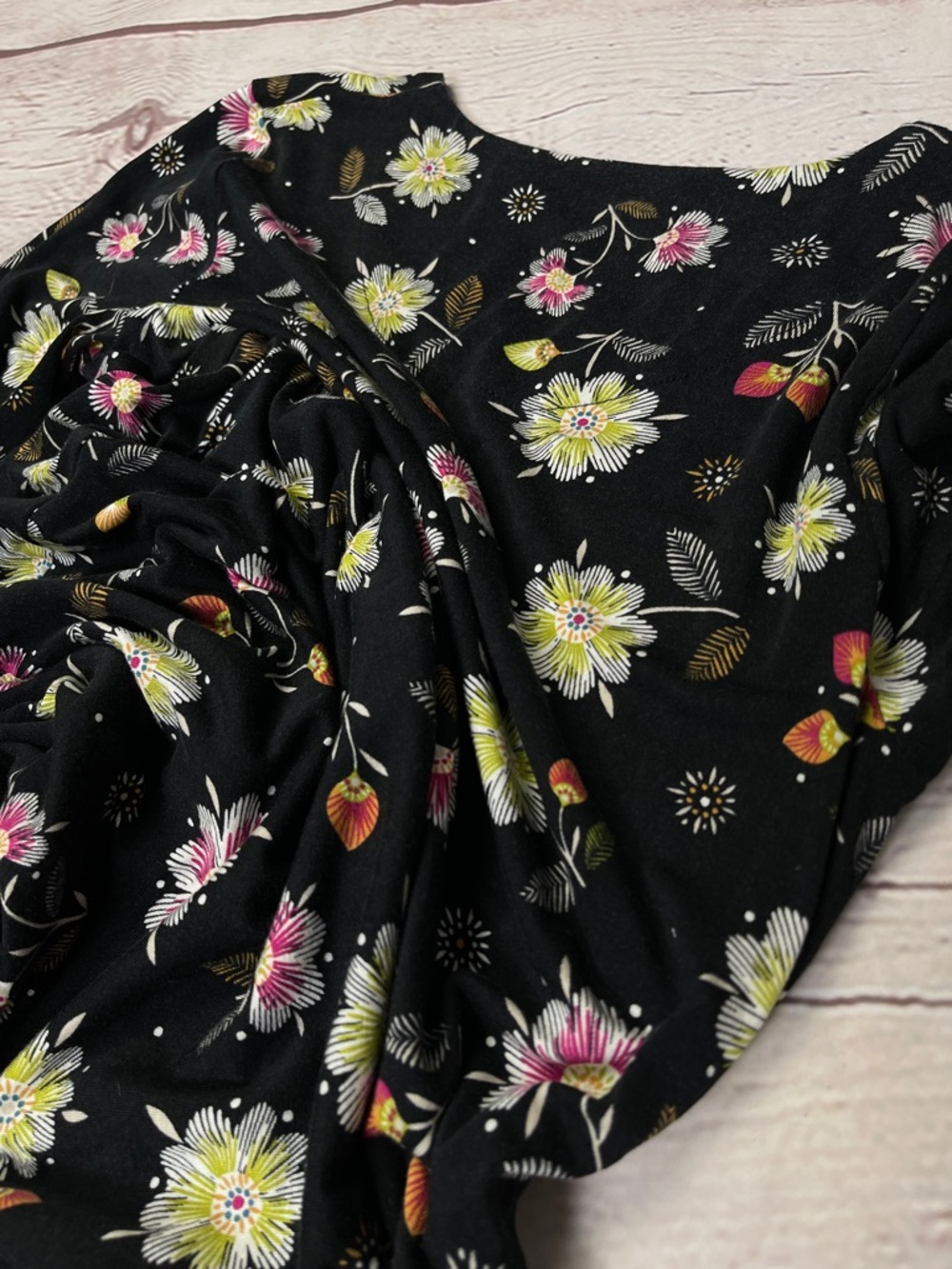 GUDRUN SJODEN black floral long sleeve boat neck lightweight flowy dress, size S - Picture 7 of 11